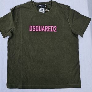 DSQUARED2 Army Green with Pink Logo Print Distressed T-shirt size Medium
